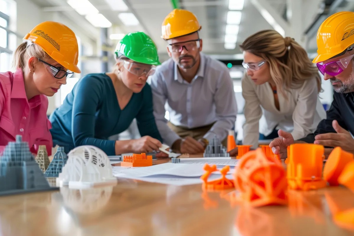 Engineers in hard hats working on site